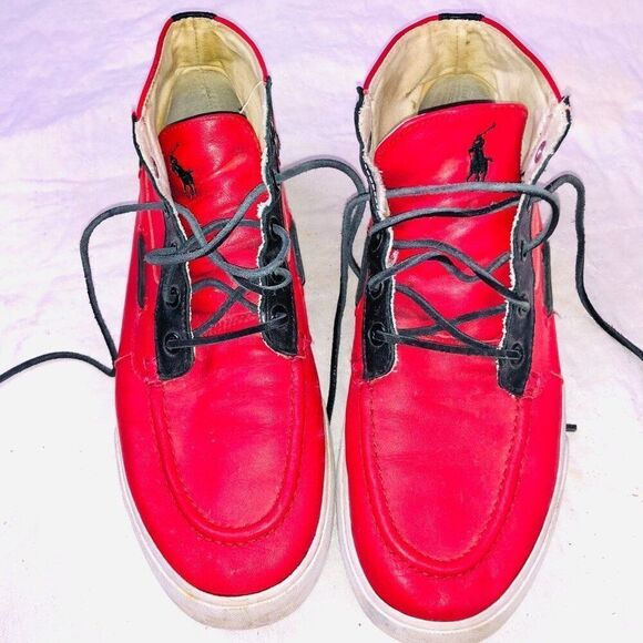 Polo Ralph Lauren Mens 8 Shoes Red Navy Blue Sander Chukka Leather Casual
